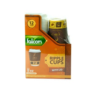 Falcon Ripple Cups With Lid 8oz 12pcs
