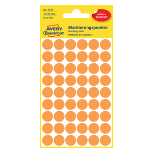 Avery Dot Stickers, 12mm, 270 Pcs, Orange, 3148