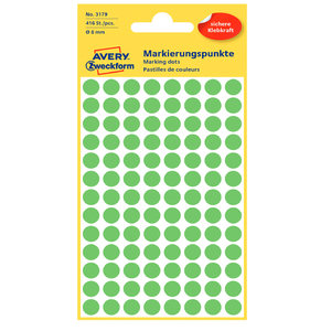Avery Dot Stickers, 8mm, 416 Pcs, Green, 3179